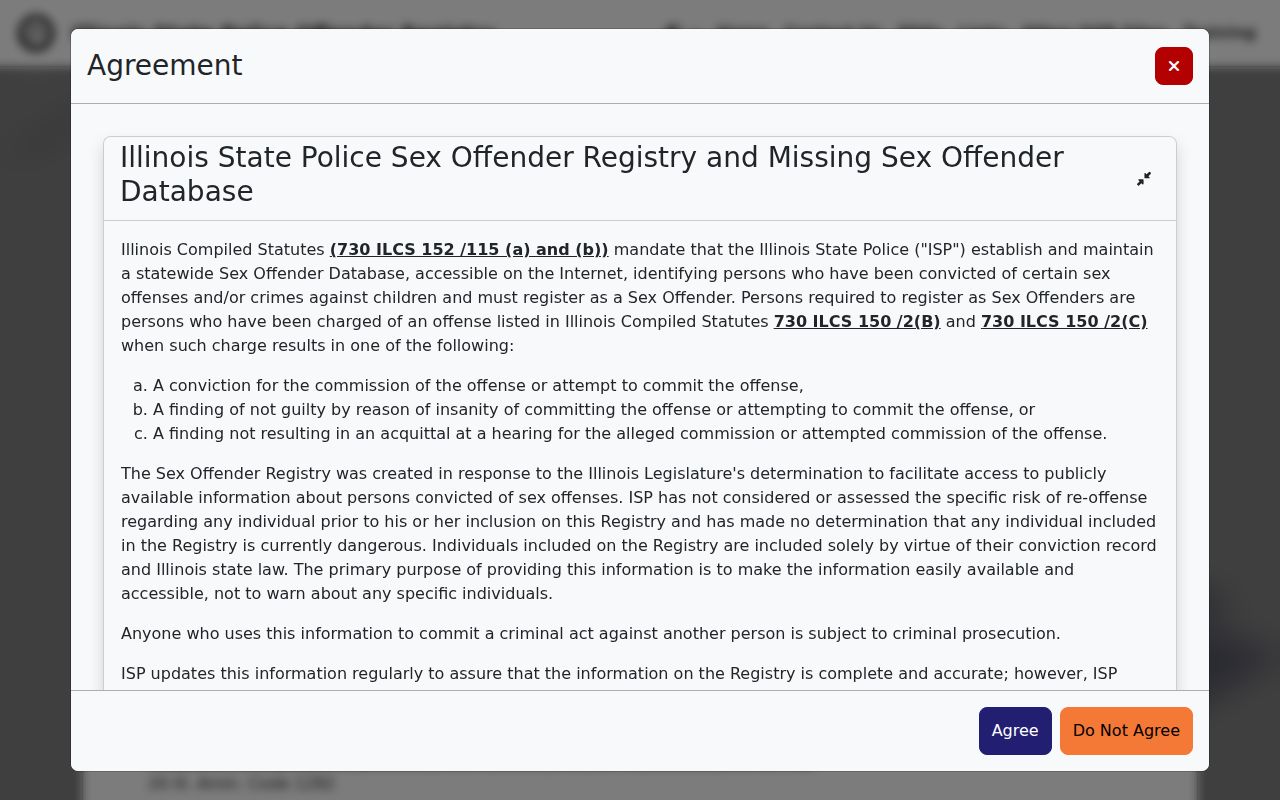 Illinois State Police registry used in a lawful Zion resident lookup